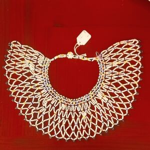 Blue & White Mesh Bead Necklace with Elegant Collar Design Adjustable Handmade